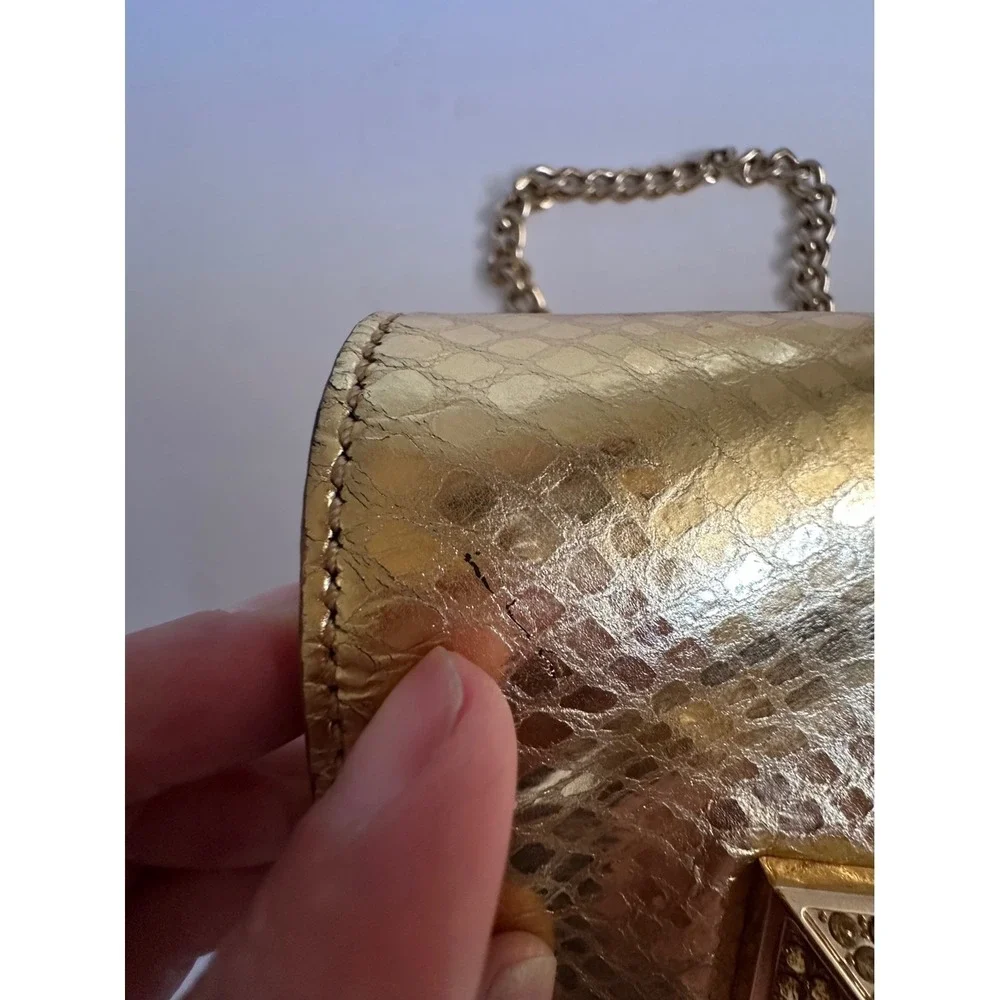 Michael Kors Gold Snakeskin Python Embossed‎ Studded Clutch Bag Small READ